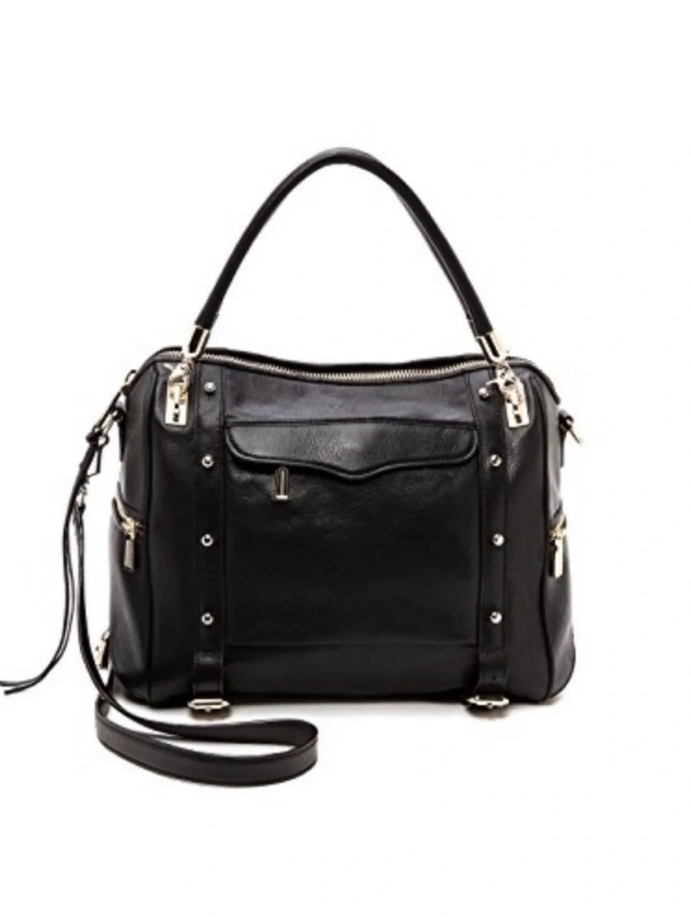 Rebecca Minkoff Cupid Satchel Black Leather Satchel Handbag with Gold Studs